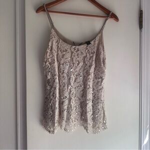 BKE Boutique Lace Sequin Camisole Tank Top Beige Small